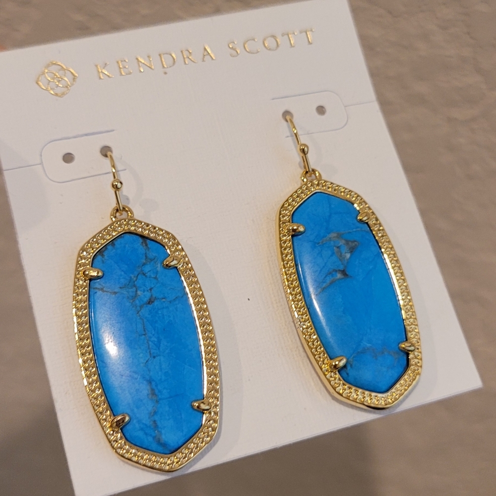 NWT Kendra Scott Marble Aqua Howlite Earrings Gold